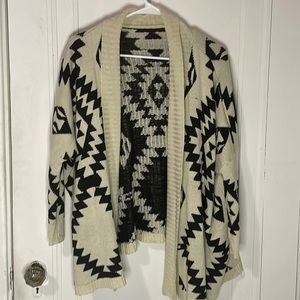 Cream and black Aztec pattern, open front, cardigan